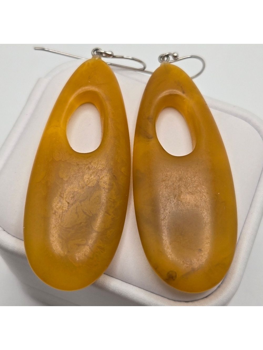 Zsiska Honey Amber & Bronze Resin Sterling Silver 925 Dangle Earrings - Picture 5 of 11